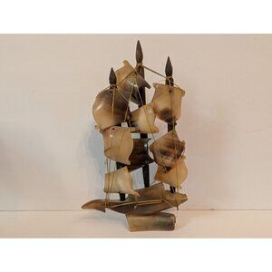 Handcrafted Horn Sailing Ship Decor - 12" Tall - Unique Nautical Figurine